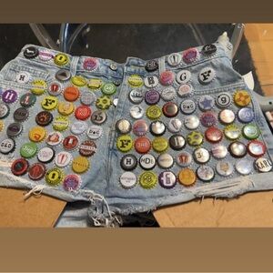 Denim Shorts with Colorful Button Accents